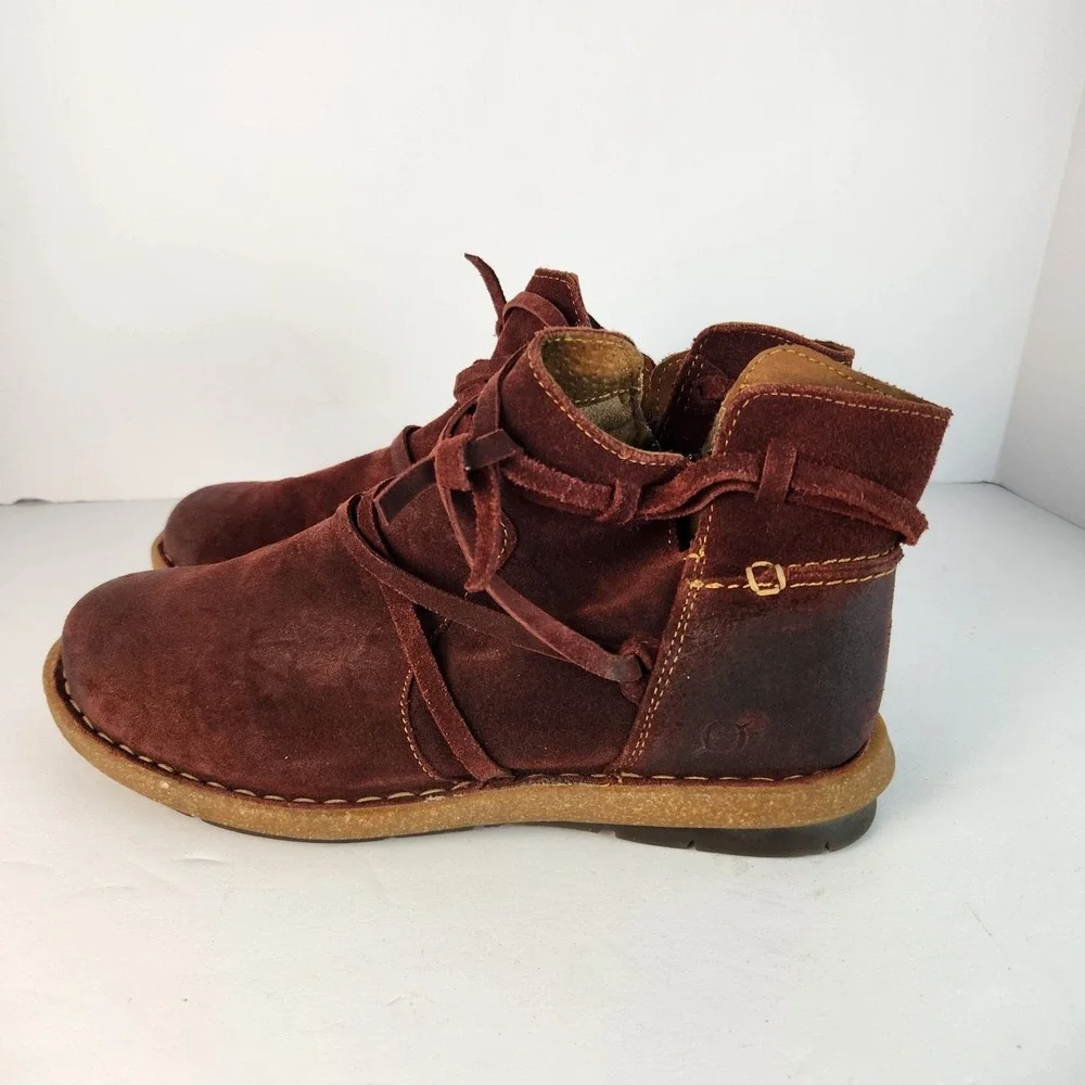 Born Tarkiln Women's Casual Suede Ankle Booties Burgundy Size 9